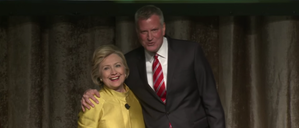 Hillary Clinton and Bill de Blasio appear at "Inner Circle Show." April 9, 2016. (Youtube screen grab)