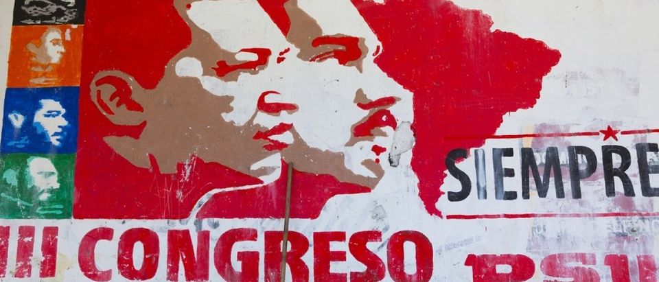 MARGARITA, VENEZUELA, APRIL 18: Political red grapffiti of Hugo Chavez and Nicolas Maduro on a wall in Pampatar, Venezuela 2015