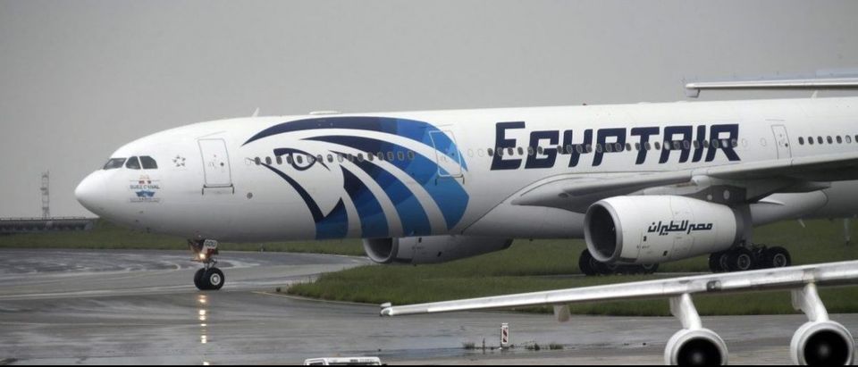 The EgyptAir plane scheduled to make the following flight from Paris to Cairo taxies on the tarmac at Charles de Gaulle airport in Paris