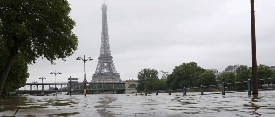 View of the flooded river-side of the River Seine near the Eiffel tower in Paris after days of almost non-stop rain caused flooding in the country