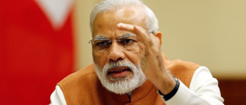 Indian Prime Minister Modi addresses CEOs of Swiss companies during a conference in Geneva