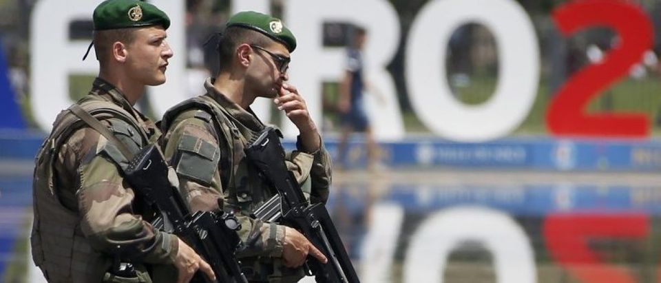 Soldiers patrol ahead of the UEFA 2016 European Championship in Nice, France, June 8, 2016. REUTERS/Eric Gaillard