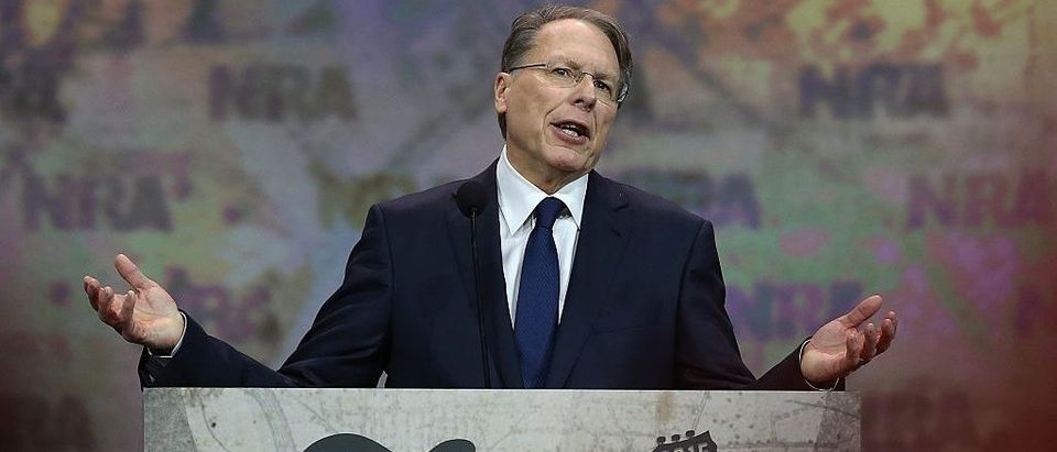 NRA executive vice president Wayne LaPierre speaks during the NRA-ILA Leadership Forum at the 2015 NRA Annual Meeting & Exhibits on April 10, 2015 in Nashville, Tennessee. (Photo by Justin Sullivan/Getty Images)