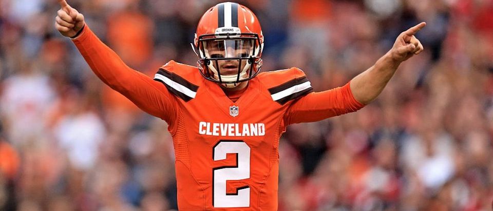 Quarterback Johnny Manziel of the Cleveland Browns celebrates after a touchdown during the fourth quarter against the San Francisco 49ers at FirstEnergy Stadium on December 13, 2015 in Cleveland, Ohio