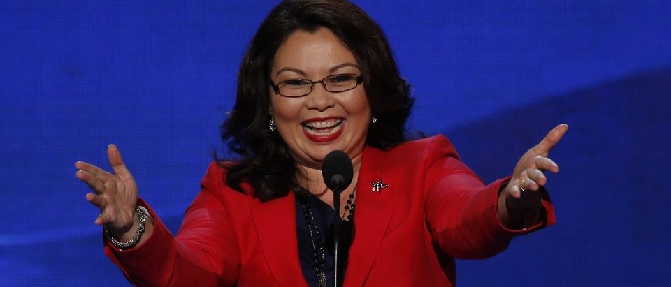 U.S. congressional candidate Duckworth addresses delegates during the first day of the Democratic National Convention in Charlotte