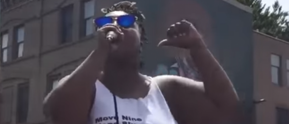 A leader at a 'Black Resistance' rally in Philadelphia. [YouTube screengrab/https://www.youtube.com/watch?v=t7GM6nGmNQ8]