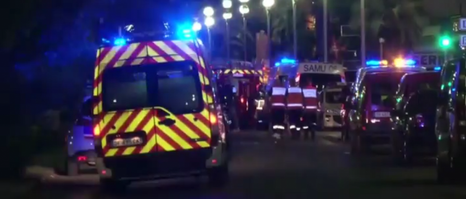Emergency personnel in Nice following the deadly truck attack which killed at least 73 people. [BBC video screengrab/http://www.bbc.com/news/world-europe-36800730]