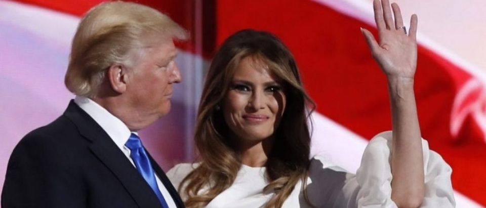 Melania Trump stands with her husband Republican U.S. presidential candidate Donald Trump at the Republican National Convention in Cleveland
