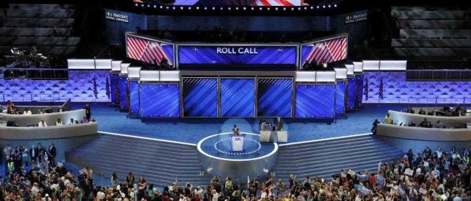 The New York delegation announces their count during roll call at the Democratic National Convention in Philadelphia