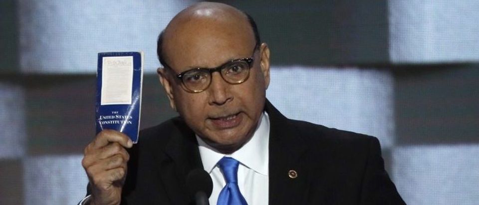 Khizr Khan speaks during the last night of the Democratic National Convention in Philadelphia