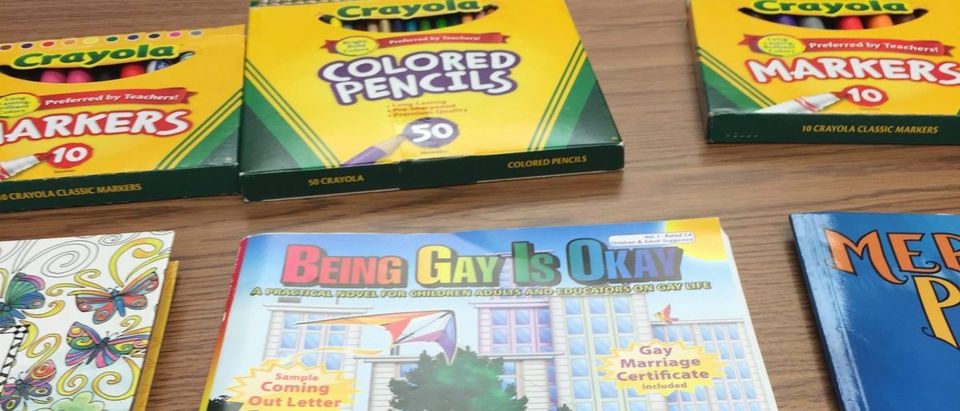 Coloring books and colored pencils at the Case Western safe space. [Blake Neff/The Daily Caller News Foundation]