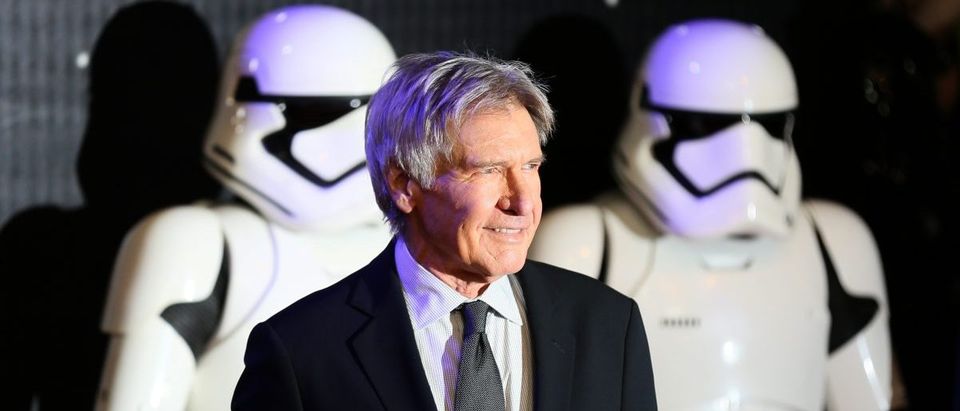 Harrison Ford arrives at the European Premiere of Star Wars, The Force Awakens in Leicester Square, London