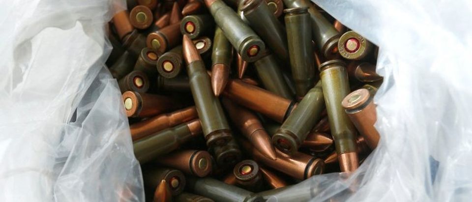 Ammunition, which belonged to a man who was arrested, is pictured during a news conference at the customs investigation office in Frankfurt