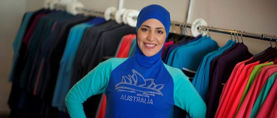 Model Salwa Elrashid models a 'burkini', designed by Lebanese-born Australian Aheda Zanetti at her fashion store in Sydney
