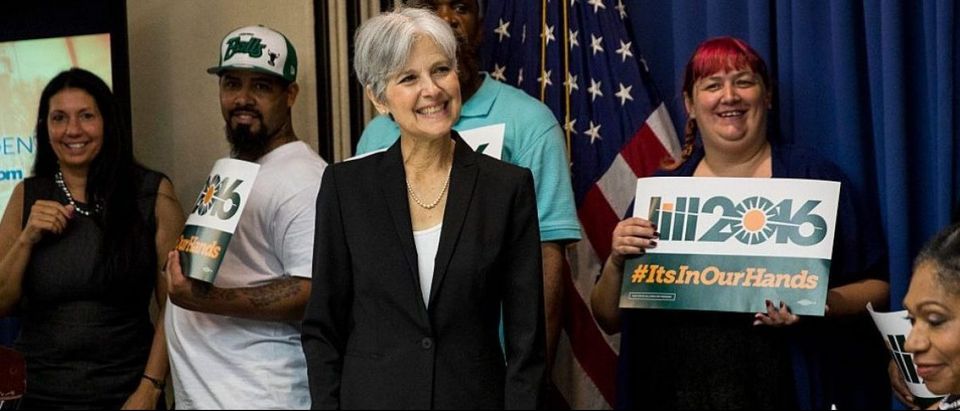 WASHINGTON, DC - JUNE 23: Jill Stein smiles after announcing that she will seek the Green Party's presidential nomination, at the National Press Club, June 23, 2015 in Washington, D.C.