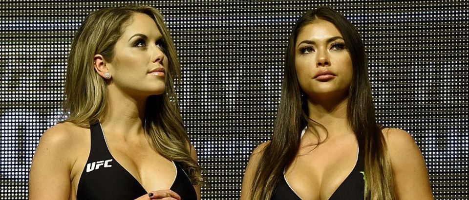 LAS VEGAS, NV - JULY 08: UFC Octagon Girls and models Brittney Palmer (L) and Arianny Celeste attend the weigh-ins for UFC 200 at T-Mobile Arena on July 8, 2016 in Las Vegas, Nevada. (Photo by Ethan Miller/Getty Images)