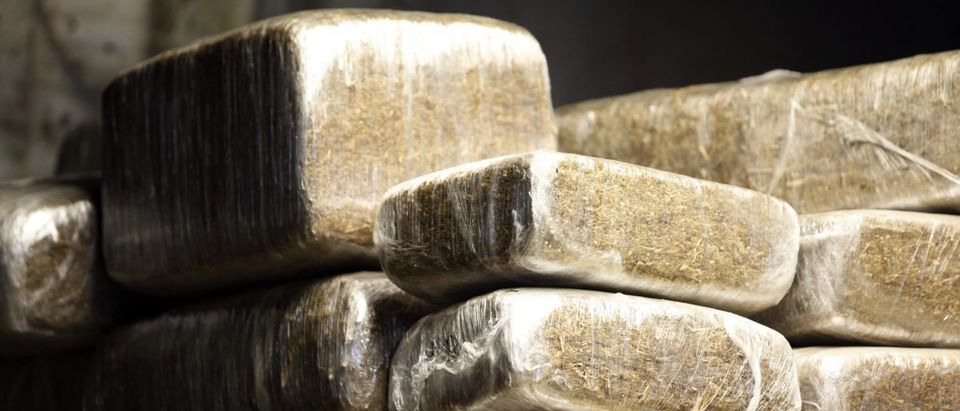 Bundles of confiscated marijuana line the Hidalgo County Sheriff's Department evidence room in Edinburg
