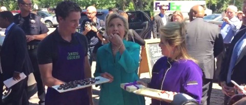 Hillary Clinton eats chocolates (screenshot: Twitter)