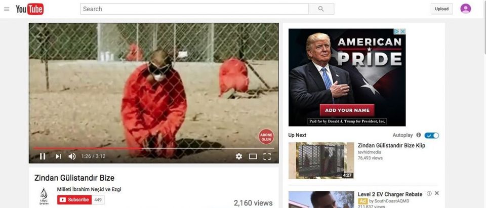 Screenshot of Trump ad running alongside the YouTube video "Zindan Gülistandır Bize" taken by GIPEC researchers in New York, NY. (Screenshot/YouTube/GIPEC)