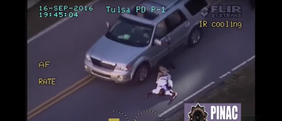 Terence Crutcher of Tulsa, Oklahoma shortly after being shot by police. [Tulsa Police Department video screengrab/https://www.youtube.com/watch?v=LcqQacb3cOQ]]