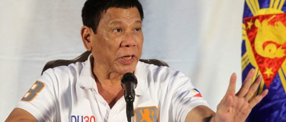 Duterte speaks during a news conference in Davao