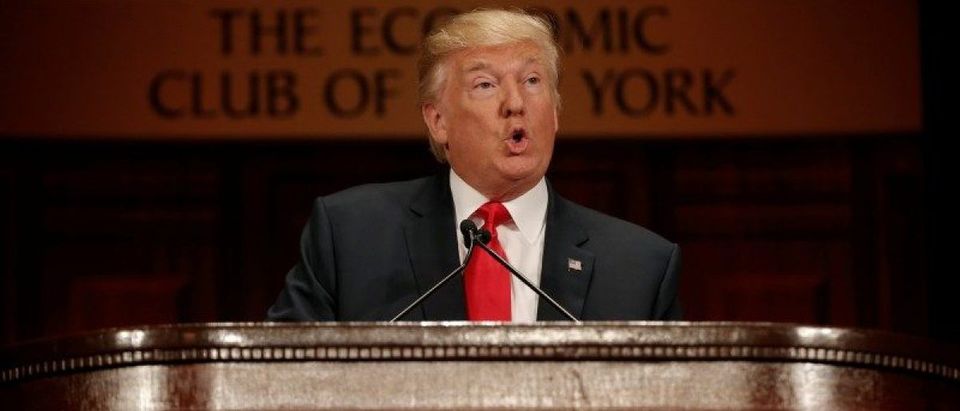 Republican presidential nominee Donald Trump speaks to the Economic Club of New York luncheon in Manhattan, New York, U.S., September 15, 2016. REUTERS/Mike Segar