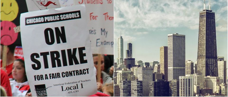 Chicago Teachers Strike: Atomazul/shutterstock.com, Chicago Skyline: marchello74/shutterstock.com  