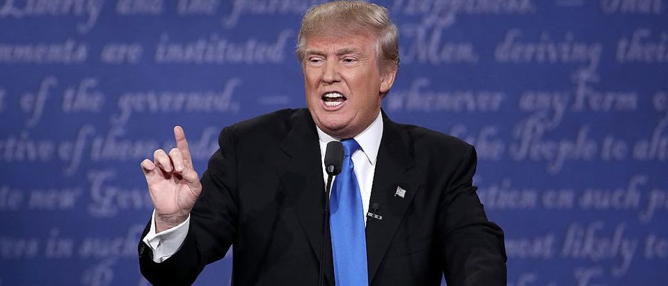 Republican presidential nominee Donald Trump speaks during the Presidential Debate at Hofstra University on September 26, 2016 in Hempstead, New York