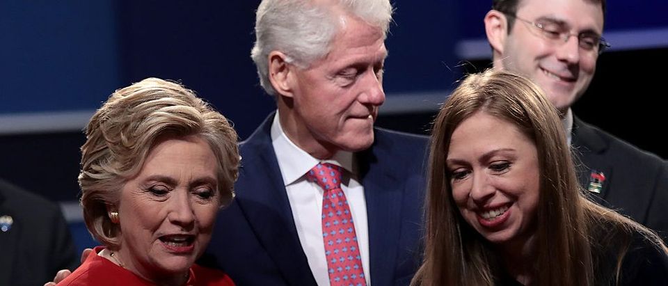 Hillary, Bill and Chelsea Clinton on stage at the first 2016 presidential debate (Getty Images)