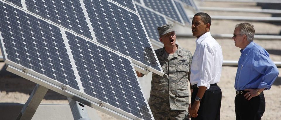 U.S. President Obama inspects solar panels at Nellis Air Force Base in Las Vegas