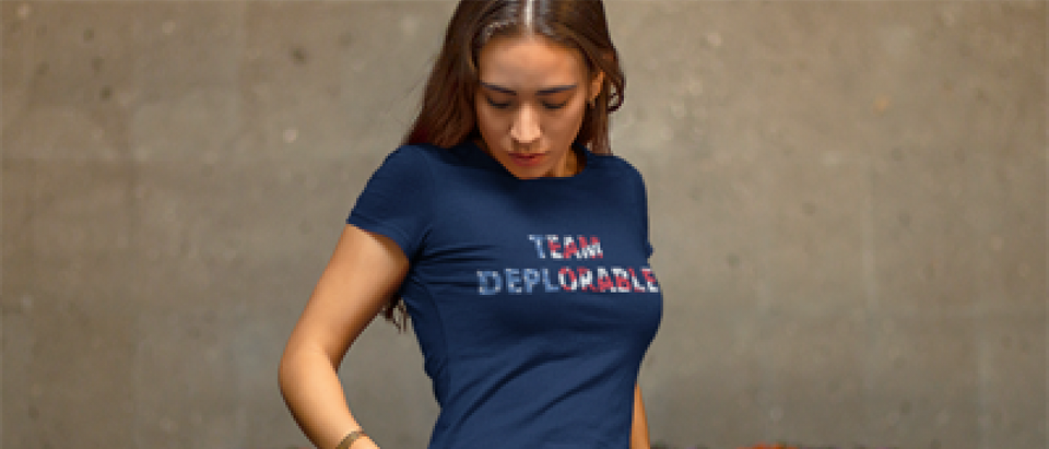 This girl proudly shows off her status as a member of Team Deplorable (Placeit)