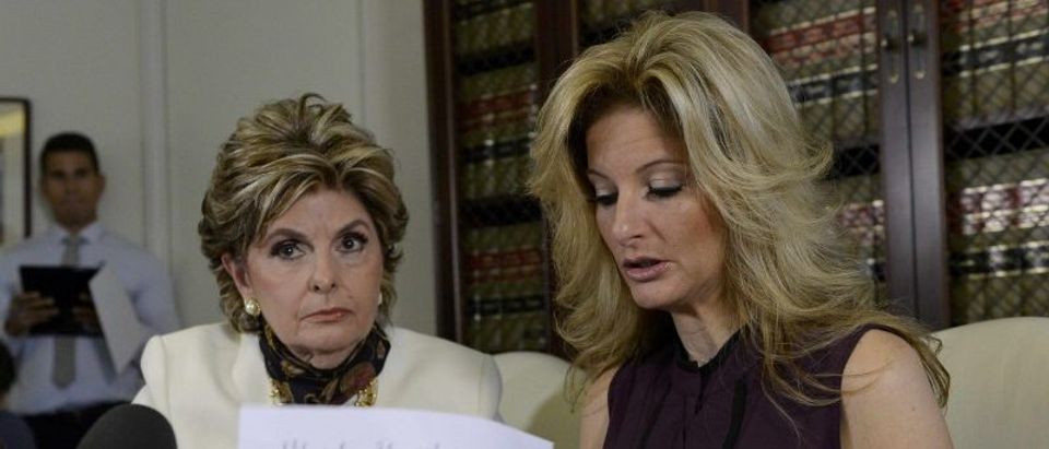 Summer Zervos speaks to reporters about allegations of sexual misconduct against Donald Trump during a news conference in Los Angeles