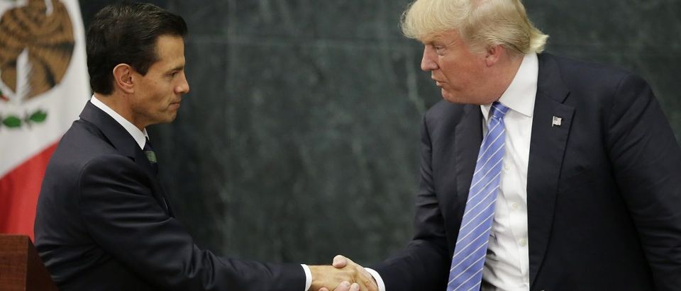 U.S. presidential nominee Trump and Mexico's President Pena Nieto shake hands in Mexico City