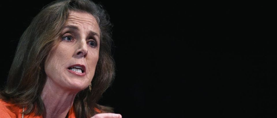 Katie McGinty speaks on stage during the final debate among the democratic gubernatorial candidates in Philadelphia