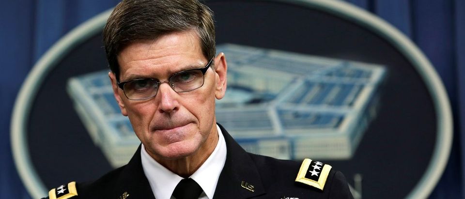 U.S. Army General Joseph Votel, commander, U.S. Central Command, briefs the media at the Pentagon in Washington