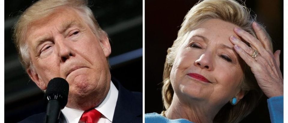 U.S. presidential candidates Donald Trump and Hillary Clinton attend campaign rallies in Ambridge, Pennsylvania, October 10, 2016 and Manchester, New Hampshire U.S., October 24, 2016. Left: REUTERS/Mike Segar Right: Carlos Barria/Files