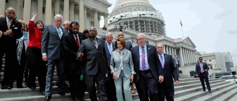 House Democrats walk out on the East Front on Capitol Hill in Washington, U.S., after their sit-in