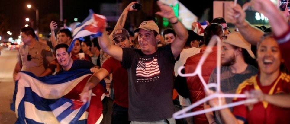 People celebrate after the announcement of the death of Cuban revolutionary leader Fidel Castro, in the Little Havana district of Miami, Florida, U.S. November 26, 2016. REUTERS/Javier Galeano