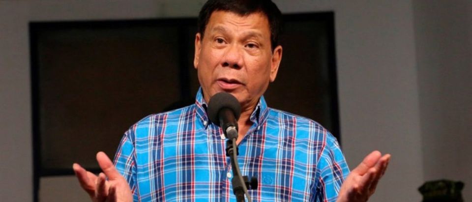 Philippine President Rodrigo Duterte gestures during a briefing with the military after his visit at Camp General Basilio Navarro in Zamboanga City