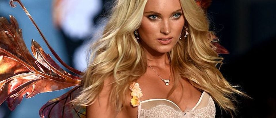 Model Elsa Hosk walks the runway during the 2014 Victoria's Secret Fashion Show at Earl's Court Exhibition Centre on December 2, 2014 in London. (Photo by Dimitrios Kambouris/Getty Images for Victoria's Secret)