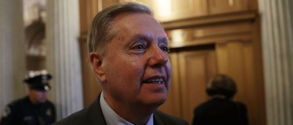 WASHINGTON, DC - SEPTEMBER 28: U.S. Sen. Lindsey Graham (R-SD) speaks to members of the media at the Capitol September 28, 2016 in Washington, DC. The Senate has voted to override President ObamaÕs veto of a bill to allow the families of 9/11 victims to sue the Saudi government. (Photo by Alex Wong/Getty Images)