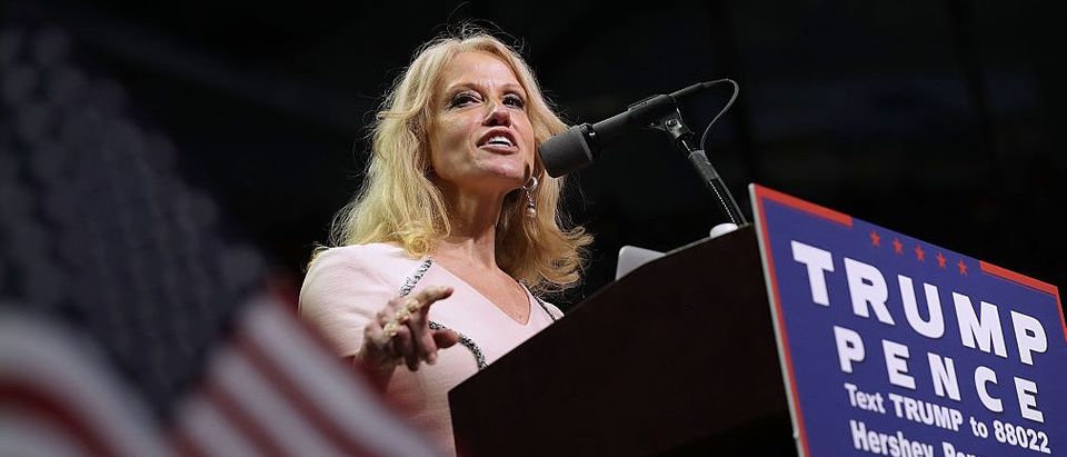Kellyanne Conway, campaign manager for Republican presidential nominee Donald Trump, speaks during a campaign rally at the Giant Center on November 4, 2016 (Getty Images)