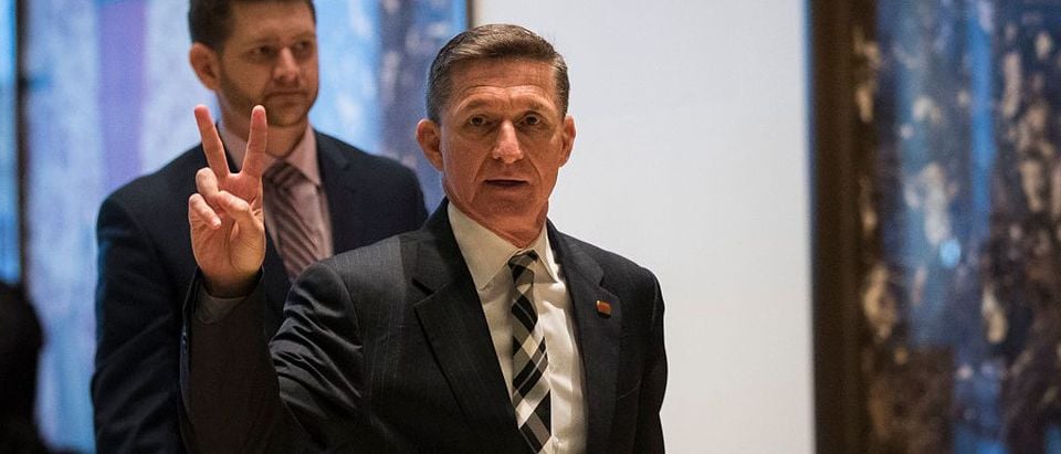 Michael Flynn gestures as he arrives at Trump Tower on November 17, 2016 (Getty Images)