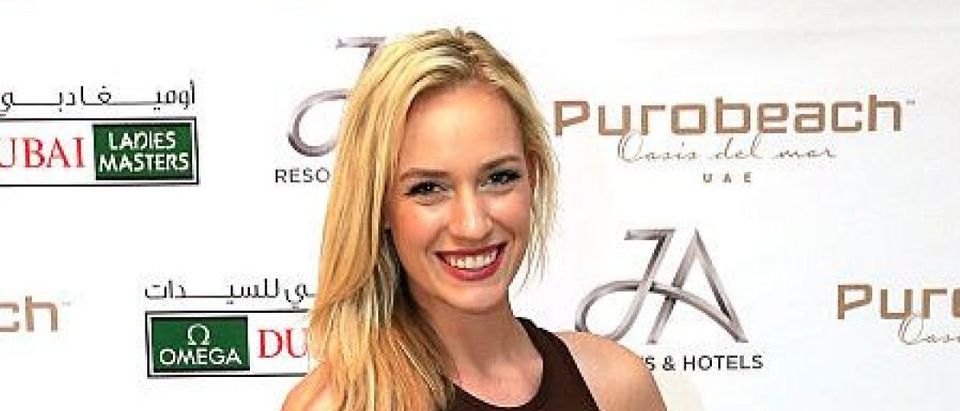 DUBAI, UNITED ARAB EMIRATES - DECEMBER 07: Paige Spiranac of the United States during the welcome party at the Puro Beach Pool area at the Jebel Ali Golf Spa Resort as a preview for the 2015 Omega Dubai Ladies Masters on the Majlis Course at The Emirates Golf Club on December 7, 2015 in Dubai, United Arab Emirates. (Photo by David Cannon/Getty Images)