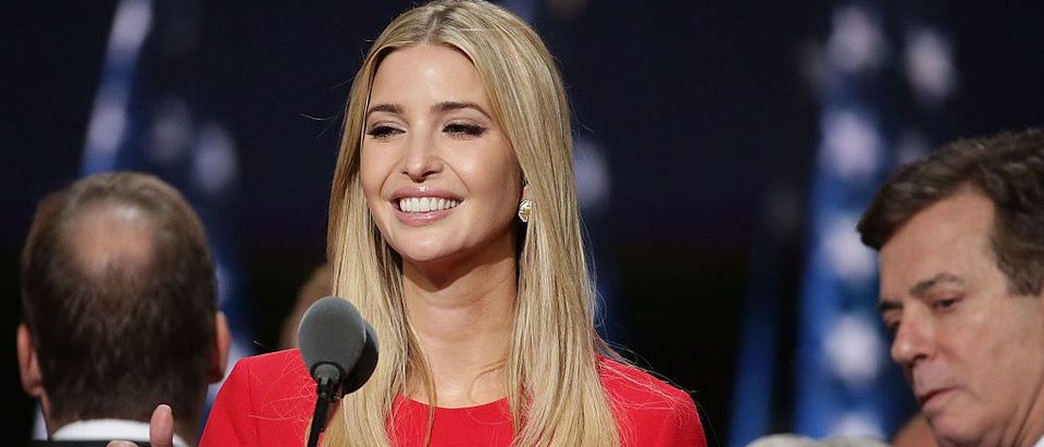 Ivanka Trump, daughter of Republican presidential candidate Donald Trump, tests the teleprompters and microphones on stage before the start of the fourth day of the Republican National Convention on July 21, 2016 at the Quicken Loans Arena in Cleveland, Ohio. (Photo by Chip Somodevilla/Getty Images)