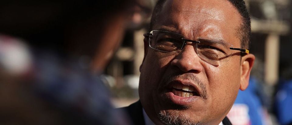 Keith Ellison speaks to a reporter during a rally on jobs on December 7, 2016 at Freedom Plaza in Washington, DC (Getty Images)