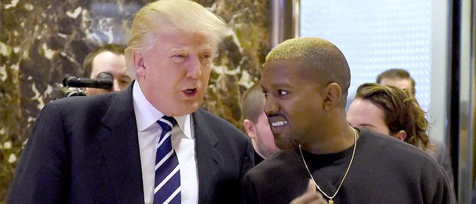 Singer Kanye West and President-elect Donald Trump arrive to speak with the press after their meetings at Trump Tower December 13, 2016 in New York. (TIMOTHY A. CLARY/AFP/Getty Images)