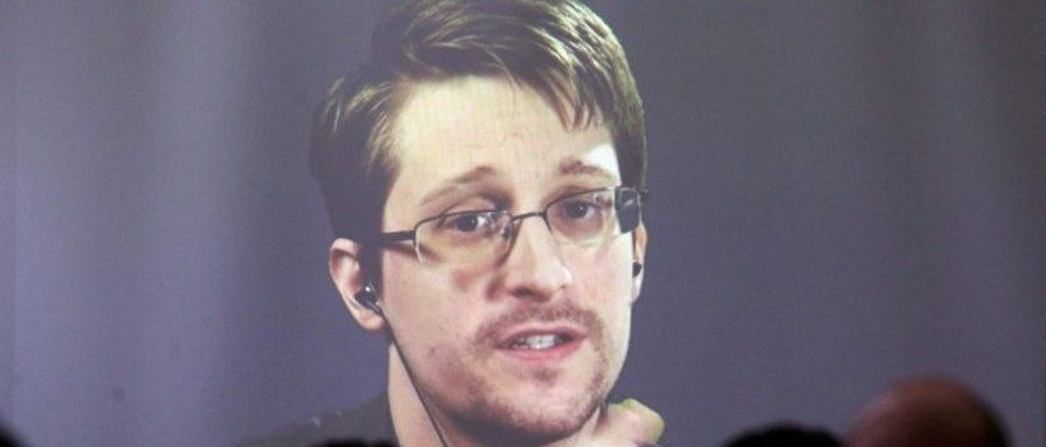 FILE PHOTO: Edward Snowden speaks via video link during a conference at University of Buenos Aires Law School