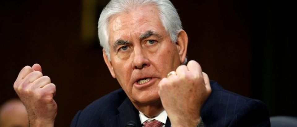 Rex Tillerson testifies during his confirmation hearing to become U.S. Secretary of State