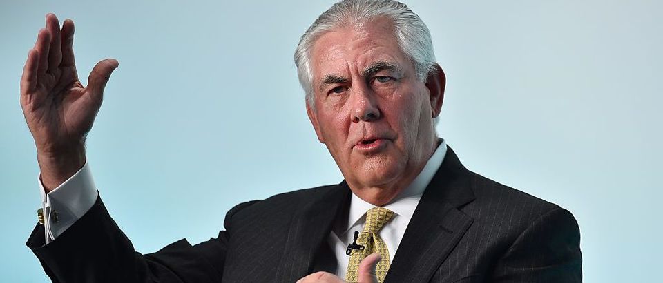 Chairman and CEO of US oil and gas corporation ExxonMobil, Rex Tillerson, speaks during the 2015 Oil and Money conference in central London on October 7, 2015. (Photo credit: BEN STANSALL/AFP/Getty Images)